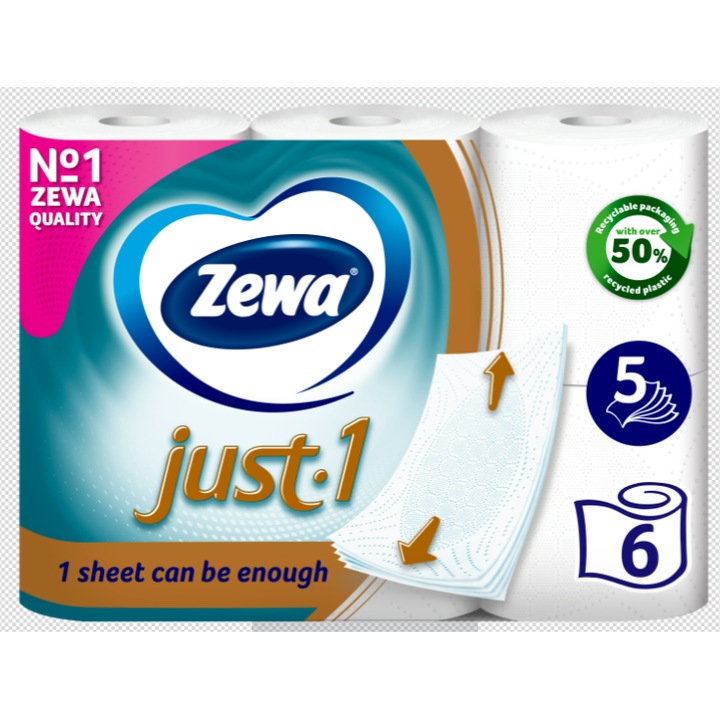 Hartie igienica Zewa Just 1, 5 straturi, 6 role