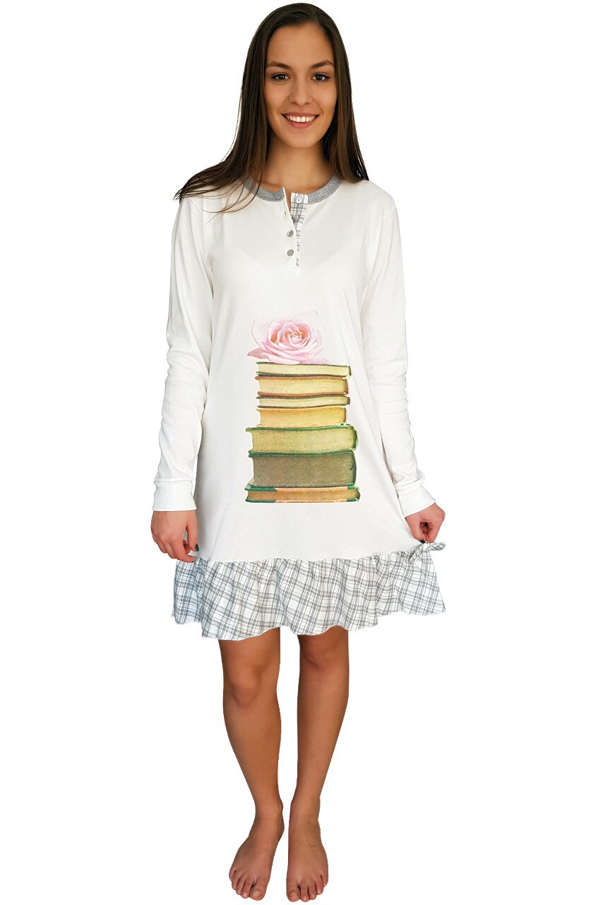 Camasa De Noapte Maneca Lunga, Model Smart & Beauty White, Bumbac 100% Interlock, Producator Nice Underwear