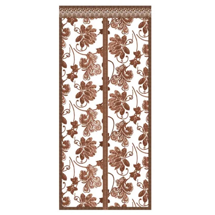 Plasa de usa magnetica, 31CJ-K0274-260818-6496, brodata cu bujor, cu inchidere magnetica pe toata rama, poliester, cafeniu, 90 x 220 cm