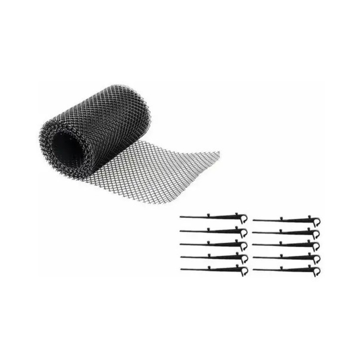 Plasa de protectie pentru jgheab din PP, 16 cm x 6 m, negru, cu 10 carlige de fixare