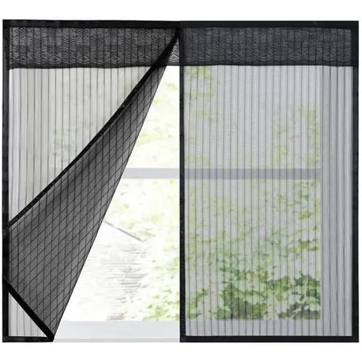 Plasa anti-tantari magnetica pentru usa si fereastra, plasa din fibra de sticla, inchidere automata cu magneti, fara gaurire, negru, 130 x 150 cm
