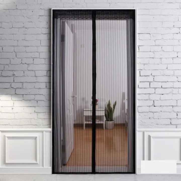 Plasa magnetica pentru usa, montaj fara gaurire cu banda adeziva, inchidere centrala magnetica, negru, 120 x 220 cm