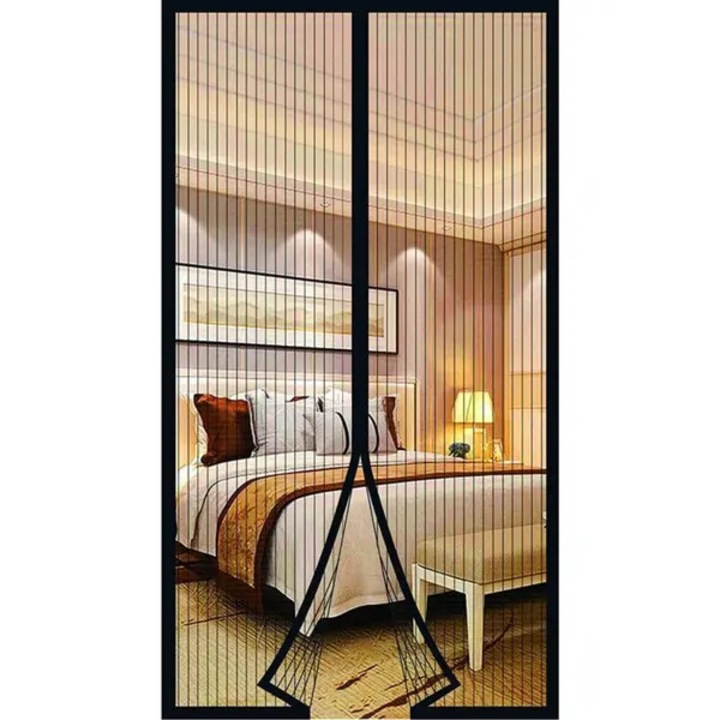 Plasa magnetica pentru usa si fereastra, perdea anti-insecte magnetica cu inchidere automata, fixare fara gauri cu banda adeziva, negru, 110 x 210 cm