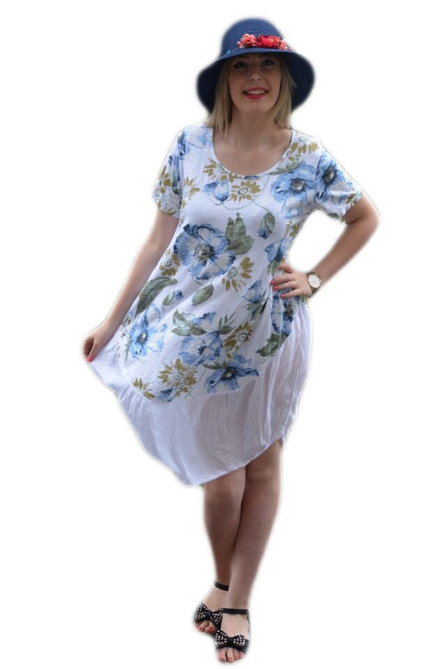 Rochie casual Doris galben,croi empire ,model simplu,D&J Exclusive, Alb-bleumarin