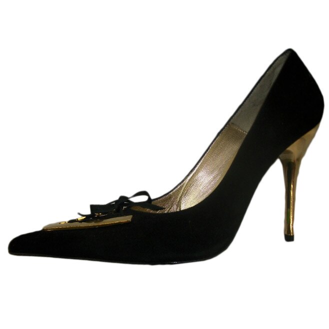 Pantofi, piele naturala, cu pandantiv auriu, D&J Exclusive, Negru