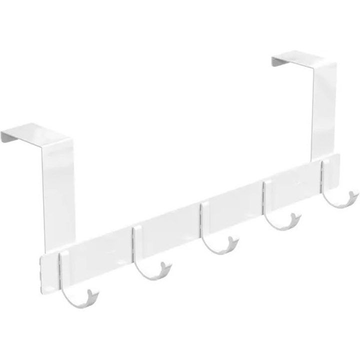 Закачалка за врата STALVA-CJ-K0502-20260818-7066, 5 куки, алуминий, монтаж без пробиване, включени подложки против надраскване, бял, 32.5 x 11 x 4.5 cm