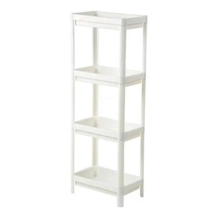 Етажерка за баня, STALVA-CJ-K0502-20260818-8654, пластмасова, 4 рафта с отвори за отцеждане, сглобяване без винтове, бяла, 100 x 36 x 23 см