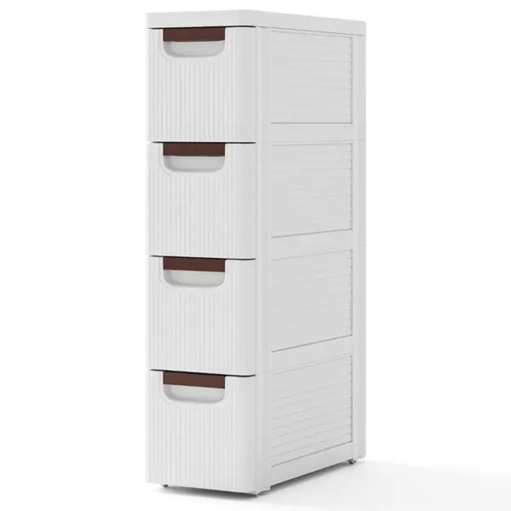 Dulap pentru baie STALVA-CJ-K0502-20260818-8521, 4 sertare, pe roti, din PP, alb, 42 x 19 x 74 cm