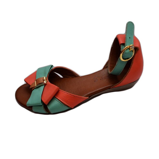 Sandale de vara, din piele naturala,D&J Exclusive, Corai/Turcoaz