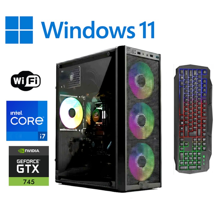 PC Gaming GYEREKEKNEK OK Intel ® I7 8700, Videó NVidia® GForce GTX 745 4GB RAM DDR5 256Biti, 8 GB RAM, SSD 480 GB, opt