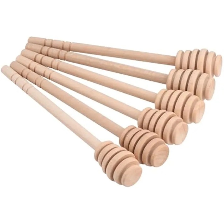 Lingurite pentru miere din lemn, set 50, ranura adanca pentru servire si stropire, lemn natural, 8–16 cm