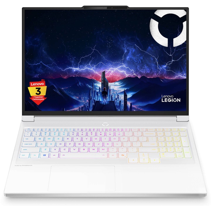 Лаптоп Lenovo Legion 7 16IAX10 с Intel Core Ultra 7 255HX (1.8/5.2GHz, 36M), 32 GB, 2 TB M.2 NVMe SSD, NVIDIA RTX 5060 8GB GDDR7 DLSS 4, Windows 11 Pro ESD, Бял