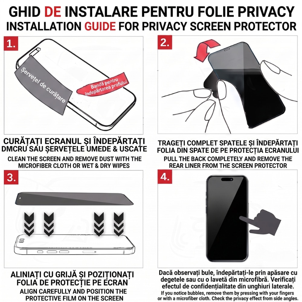 Folie de Sticla Privacy pentru Honor 600 | 600 Pro, Sticla Securizata 5D, Full Glue, Acoperire Completa, Duritate 9H+, Filtru Anti-Spy, Tratament Oleofobic, Suport Amprenta, Privacy Kore Protect