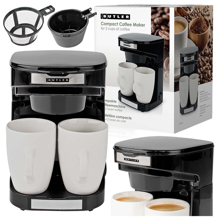 Set Express Cafea Cu Cesti, Butler 16100129, Putere 450W, Filtru Nylon Reutilizabil, Negru