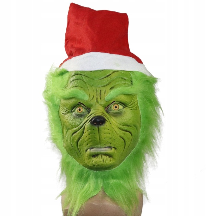 Grinch latex maszk, farsangi, univerzális, zöld, csuklya típusú