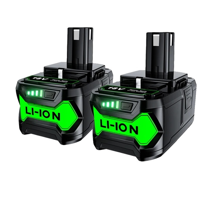 Acumulator Li-ion P108 18V 5000mAh, compatibil cu P104/P107/P108, negru/verde, set 2 buc