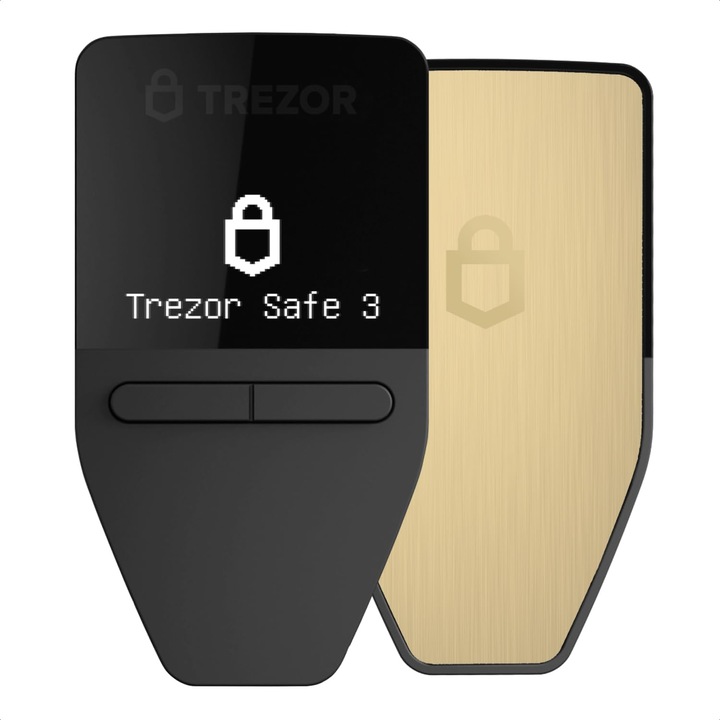 Trezor Safe 3 Hardveres Pénztárca Kriptovalutákhoz, Biztonságos Digitális Pénztárca Bitcoin, Ethereum és Más Kriptovaluták Számára, Fejlett Biztonság, USB-C Csatlakozás, Arany