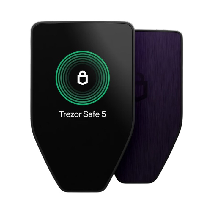 Trezor Safe 5 Hardveres Pénztárca Kriptovalutákhoz, Bitcoin és Ethereum, Biztonságos Digitális Pénztárca, Színes Érintőképernyő, Fejlett Biztonság, USB-C Csatlakozás, Lila