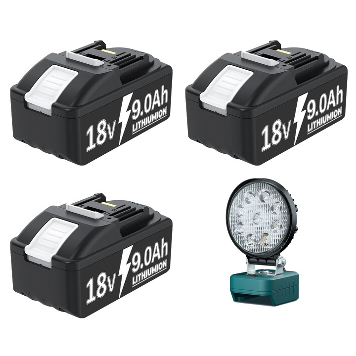 Acumulator Li‑ion 18V 21700 9.0Ah cu protectie multi-circuit, negru/alb, set 8, compatibil cu scule electrice fara fir