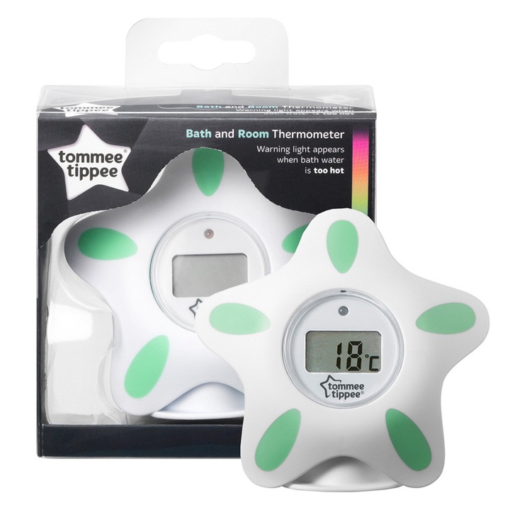 Tommee Tippee 6-60679 digitális fürdő- és szobahőmérő, Tengeri csillag, Vízálló, LCD, Magas hőmérséklet jelző, 10.5 x 4.5 cm, Zöld
