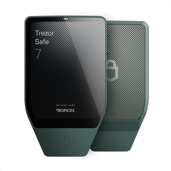 Trezor Safe 7 Hardveres Pénztárca Kriptovalutákhoz, Bitcoinhoz és Ethereumhoz, Biztonságos Digitális Pénztárca, Fejlett Biztonság, Érintőképernyő, USB-C Csatlakozás, Zöld