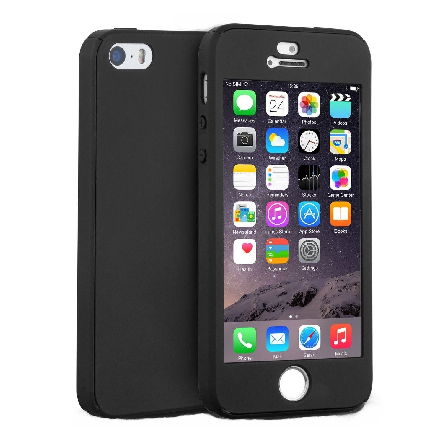 Husa Apple iPhone 5/5S/SE Flippy Full Cover 360 Negru + Folie de protectie