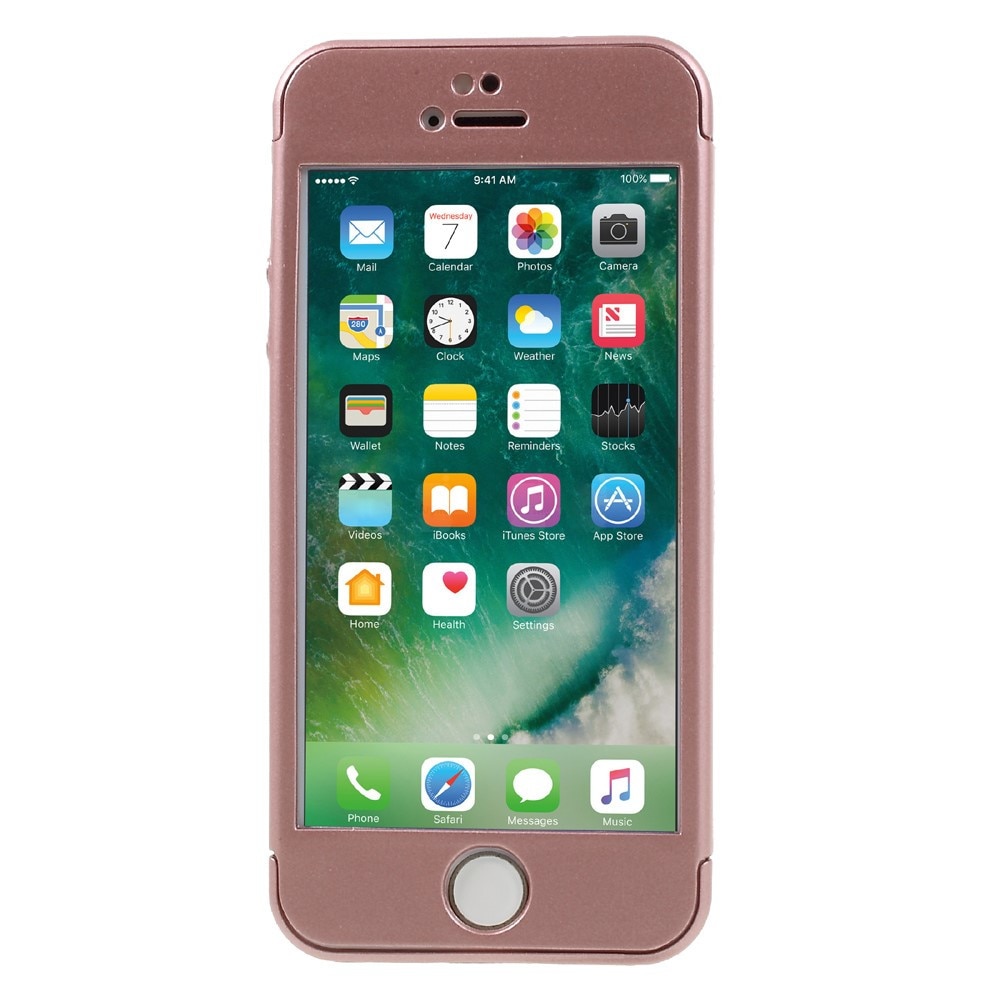 Husa iPhone 5/5S/SE - Protectie 360 grade, Plastic, Rose + Folie de sticla inclusa