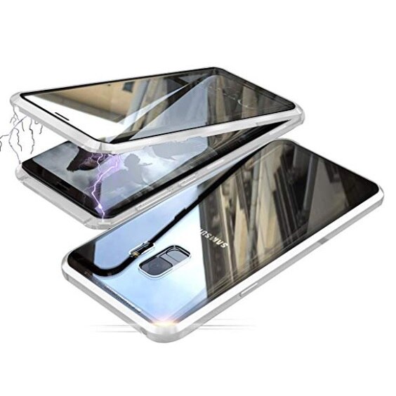 Husa 360 de grade magnetica, The Phone Closet, sticla securizata fata - spate, pentru Samsung Galaxy A8 PLUS A8+ (2018), Argintiu