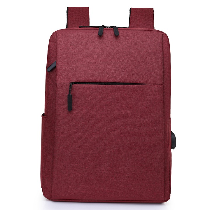 Rucsac business pentru laptop din poliester, pentru laptop 15,6 inch, capacitate mare, buzunare laterale, spate captusit, bordo, marime unica