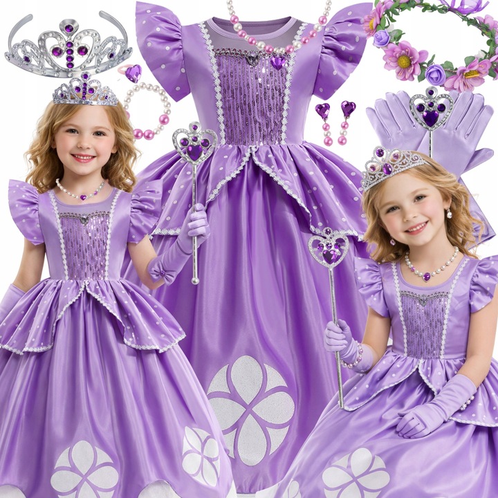 Costum Printesa Sofia, Rochie, Coronita, Bagheta, Manusi, 110-116