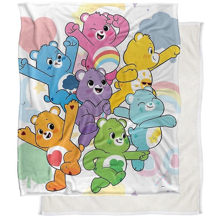 Одеяло Care Bears от антипилинг фланел с гръб от шерпа, пълноцветен печат от едната страна, Многоцветно, модел FRU-CJK0424-260822-1154