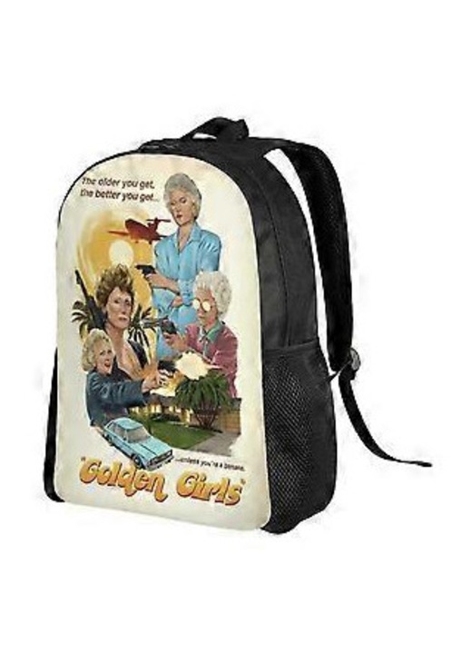 Ежедневна раница от полиестер 600D с принт Golden Girls, черно/крем, отделение за лаптоп 15"