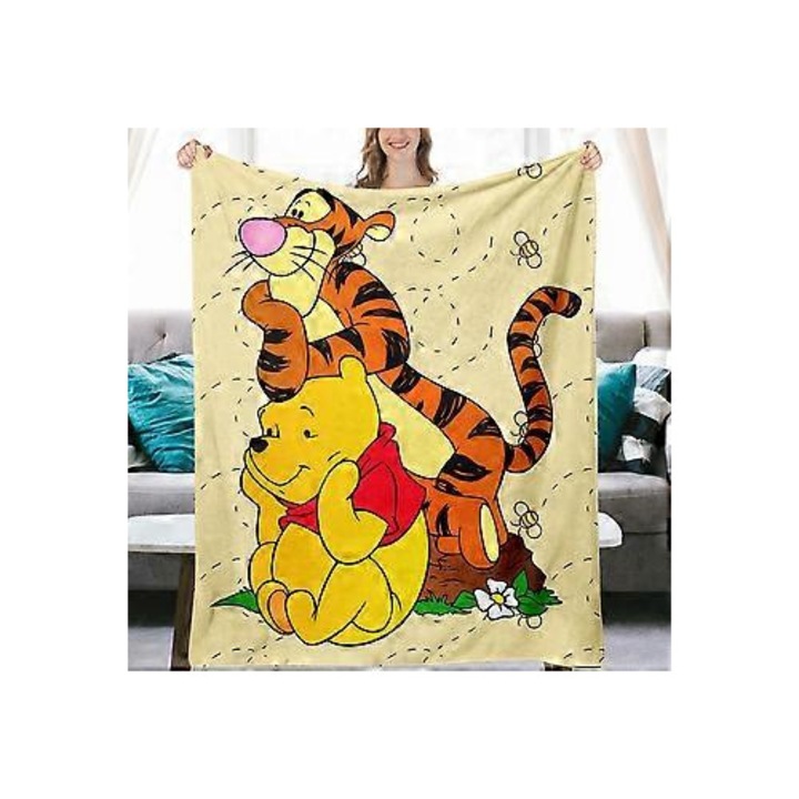 Одеяло от фланел FRU-CJK0424-260822-1262 с принт Winnie the Pooh, против натрупване на власинки, супер меко, многоцветно