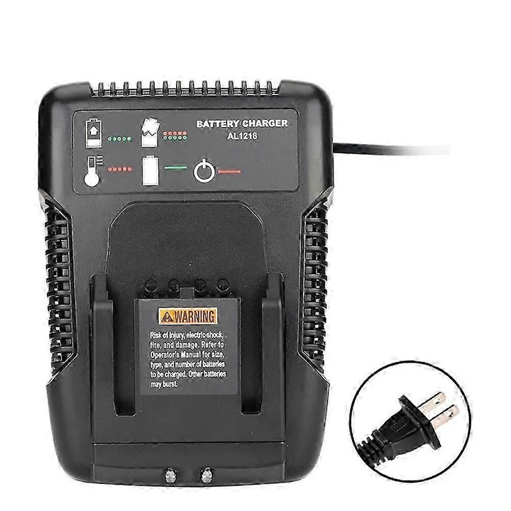 Зарядно устройство за Li-ion батерия AL1218, съвместимо с AEG/RIDGID 18V, 14.4–18V 2A, US щепсел, черно