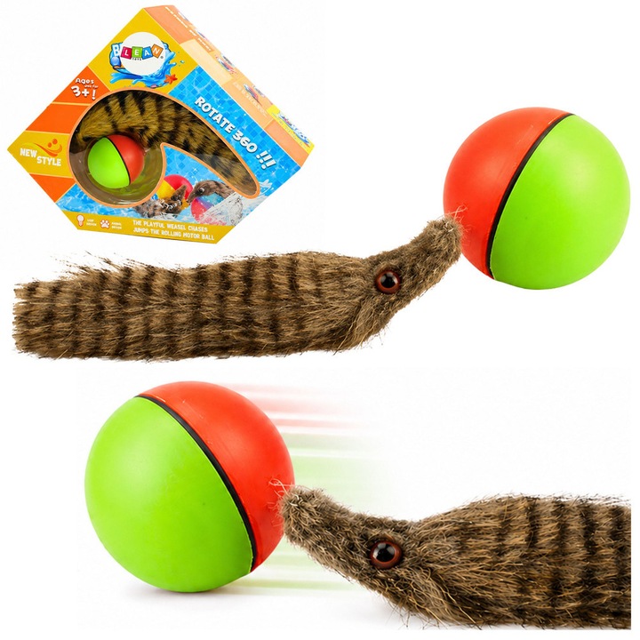 Interaktív játék labda LEAN Toys 20545 farokkal, 360°-ban forgatható, vízálló, 2x1.5V AA elemmel működik, piros/zöld, O14 cm, farok 24 cm