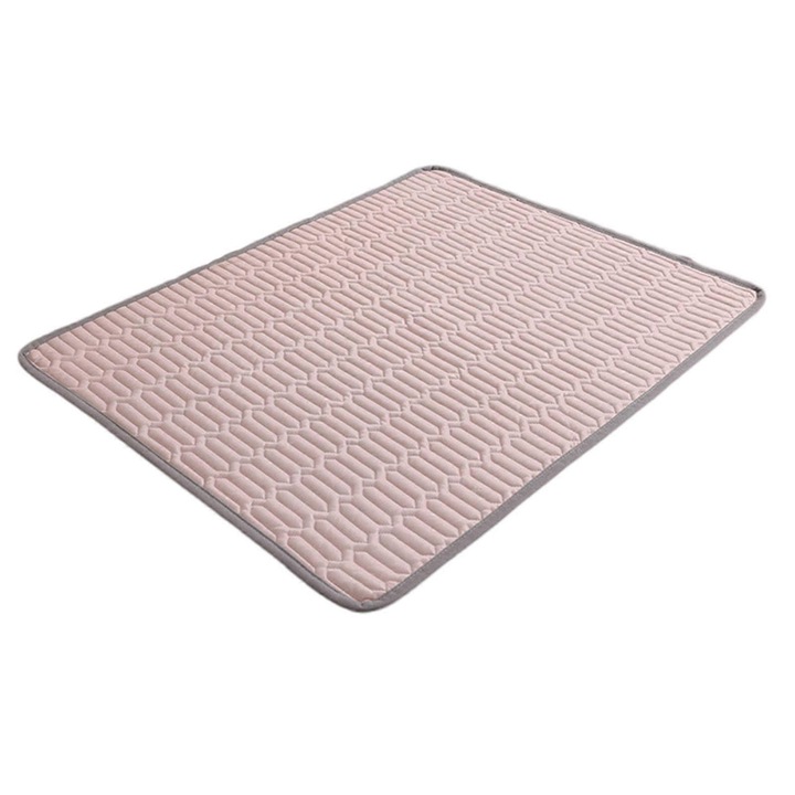 Охлаждаща постелка за домашни любимци FU-K027620260821-603, ice silk, перяща се, противоплъзгаща, капитониран пълнеж, розова, размери S–XXL (40×30–120×90 cm)