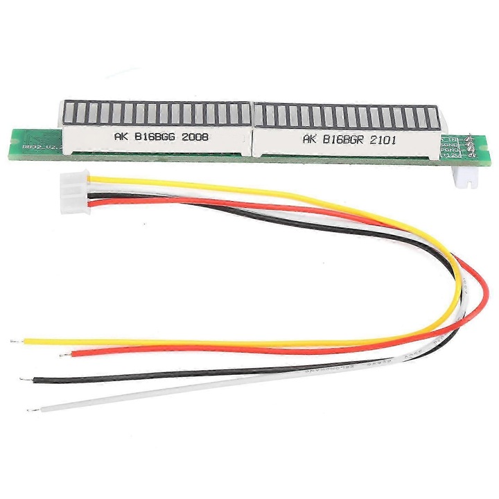 FU-K027620260821-453 audio szintjelző, egycsatornás 32-bites, 12V, dB/AGC mód, sebesség/csúcs beállítás, ABS+PCB ház, kábellel, Többszínű