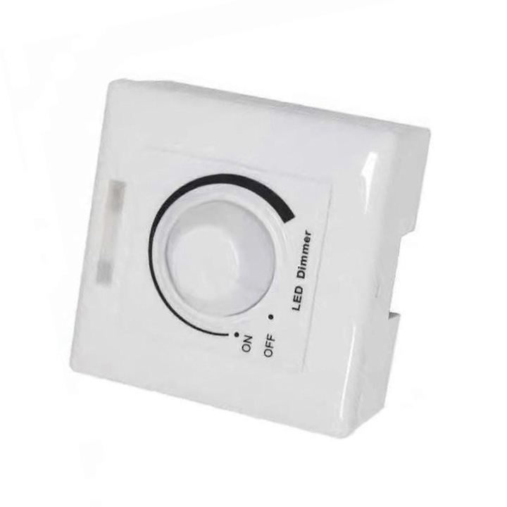 Dimmer 0-10V FU-K027620260821-1130, 5A, 2000W, 100-240VAC, pentru LED/halogen, buton rotativ, carcasa plastic, 3 fire, alb, 86x86x55 mm