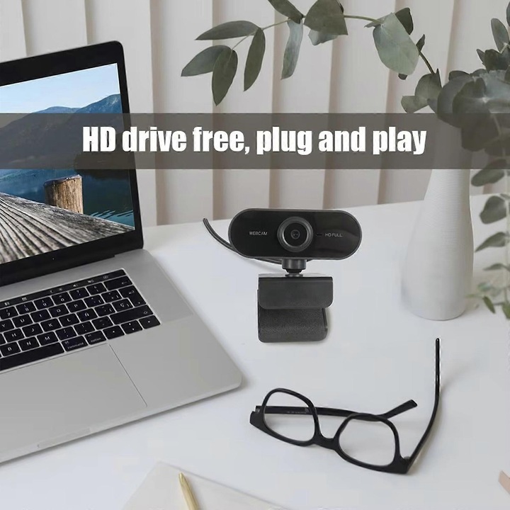 Уеб камера USB FU-K027620260821-1961, 2K (съвместима с 1080p/720p/480p), микрофон с намаляване на шума, автофокус, широк ъгъл, черна