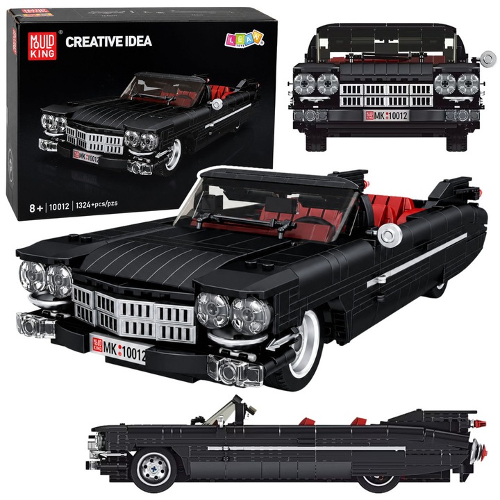Set de constructie LEAN Toys masina clasica decapotabila Cadi-Elrado, 1324 piese, negru, 35 x 13.5 cm