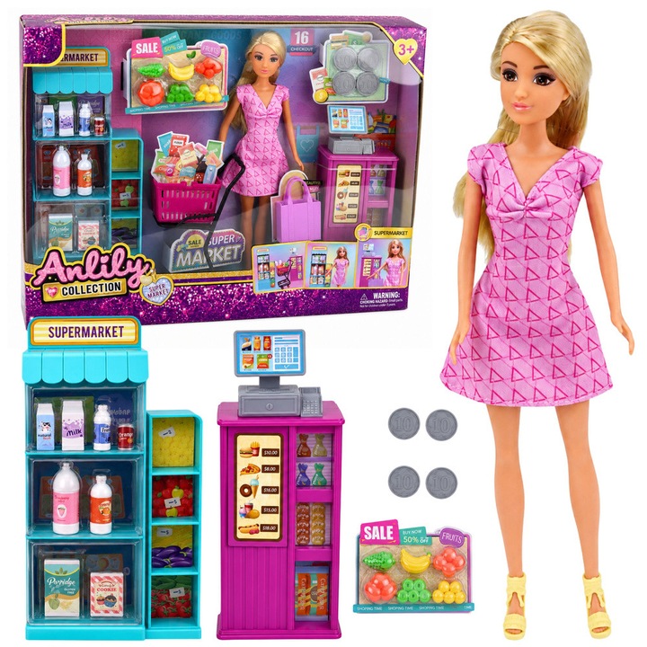 Papusa casa de marcat accesorii supermarket carucior magazin set, Anlily