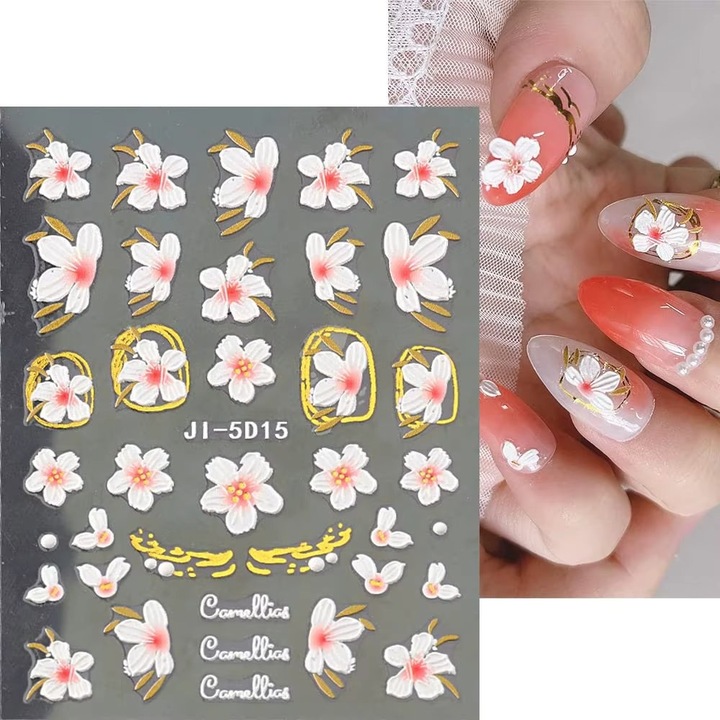3D körömmatricák Marquise, STICKER78, Fehér/Rózsaszín