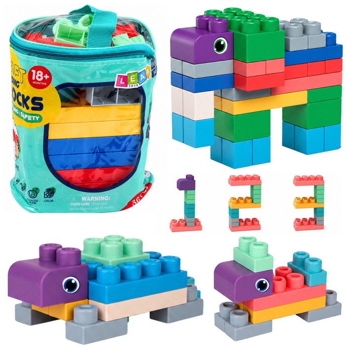 Set de blocuri moi senzoriale LEAN Toys 30793, 30 piese, din PVC moale fara BPA, multicolor, cu sacosa de depozitare