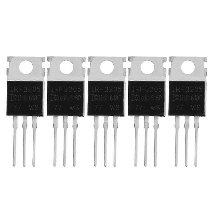 5 db IRF3205 MOSFET tranzisztor készlet (IRF3205PBF), TO-220, furatszerelt (through-hole), fekete, 5 x 2.9×1×0.4 cm