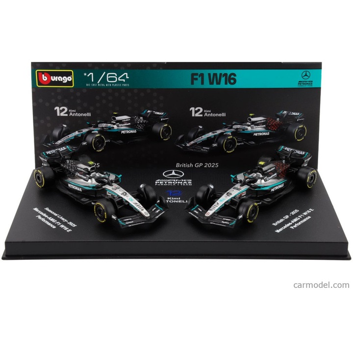 2 részes Mercedes szett - Mercedes GP W16 F1 #12 (2025) - British GP - Andrea Kimi Antonelli - Bburago - 1:64