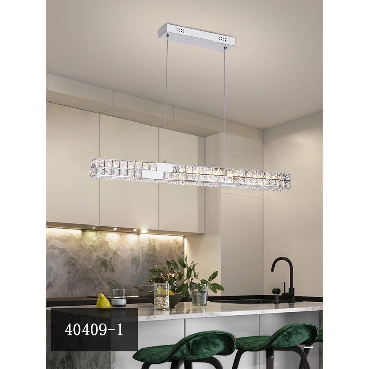 Candelabru LED cu Telecomanda, PRISMORA, Diametru 85 cm, Inaltime 120 cm, Lumina Rece/Neutra/Calda, Dimabila, Crom, Cristal, Metal
