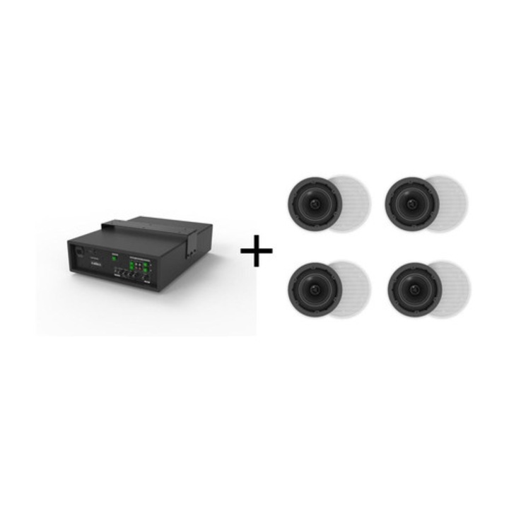 Set audio Vivolink Audiopack 8 W128918135, subwoofer 8" 50W si 4 difuzoare de tavan incastrate, negru/alb