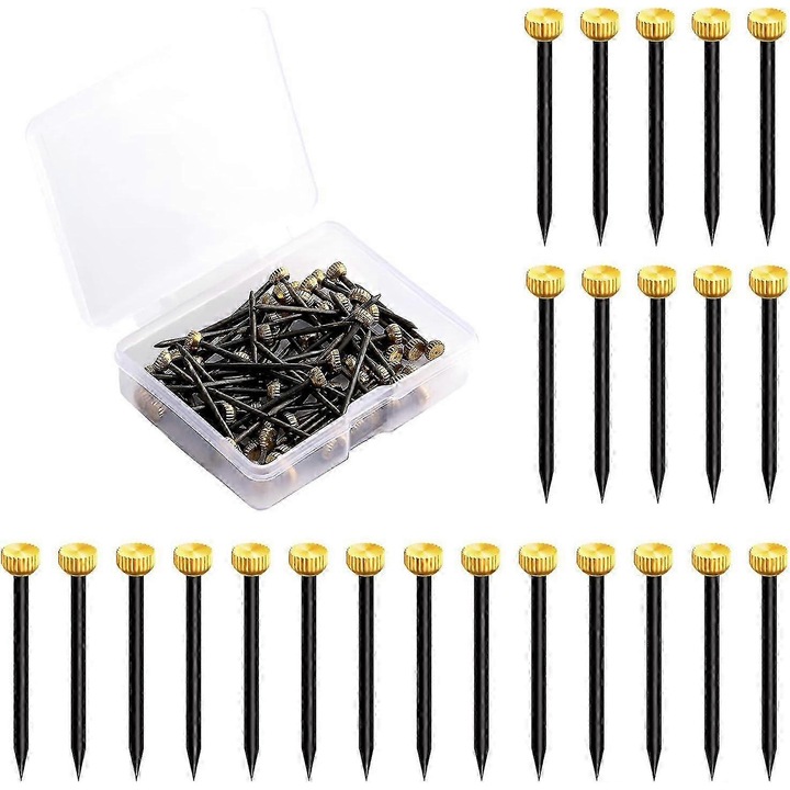 Képtartó szögek, acél, lapos fejű 1.3 x 25 mm, fekete/arany, 60 db-os készlet