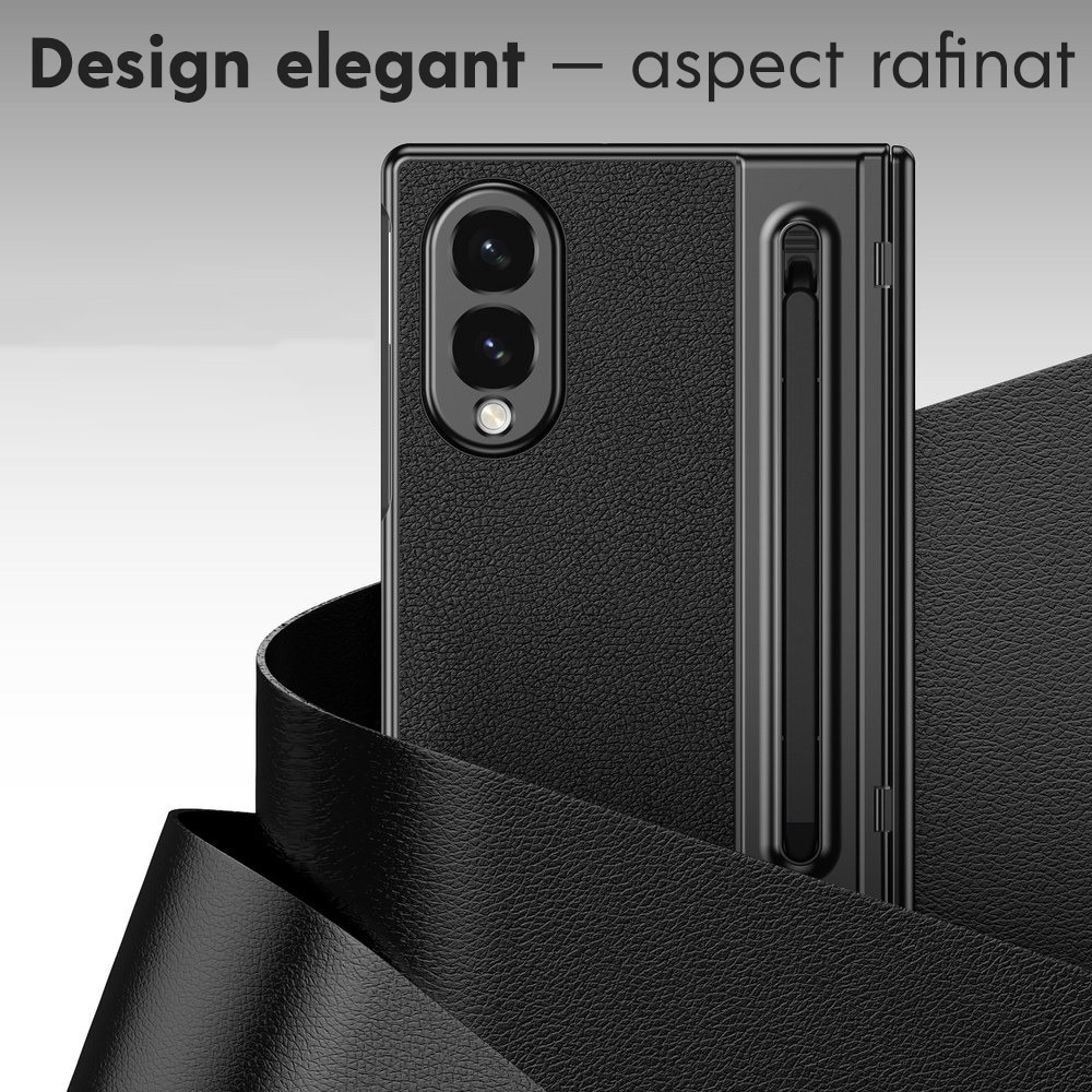 Husa pentru Samsung Galaxy Z Fold 8, DaDen Skin, Protectie completa 360°, TouchPen inclus, Protectie ecran, Textura piele, Protectie balama, Negru
