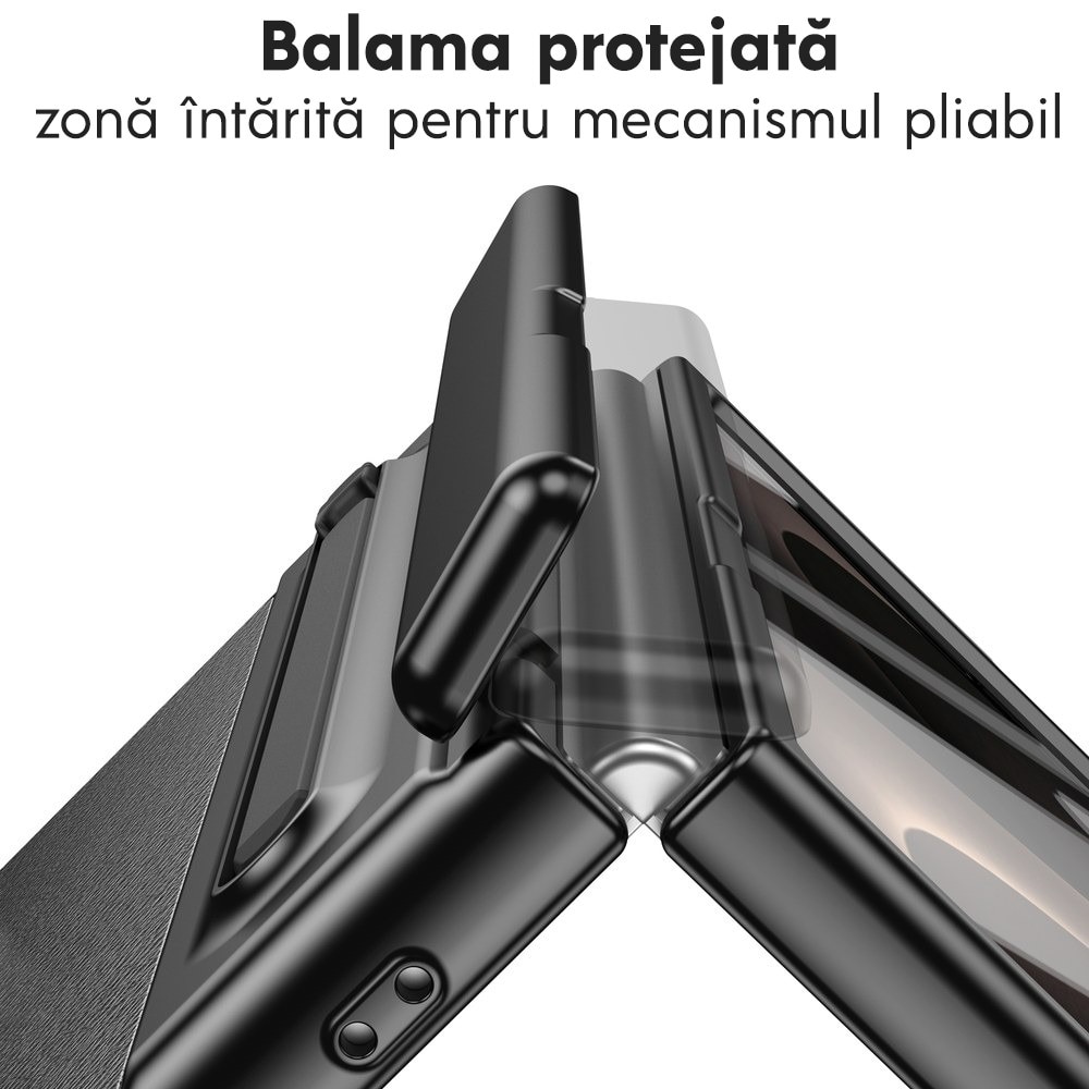 Husa pentru Samsung Galaxy Z Fold 8, DaDen Skin, Protectie completa 360°, TouchPen inclus, Protectie ecran, Textura piele, Protectie balama, Negru
